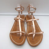 K. Jacques Gina Flat Gladiator Sandals Rose Gold Metallic Leather Size 40