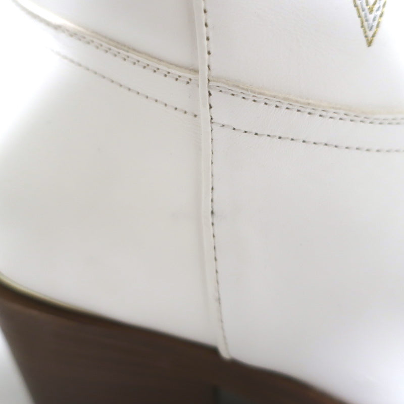 Partlow Abigail 55 Metallic-Embroidered Cowboy Boots White Leather Size 40.5 NEW
