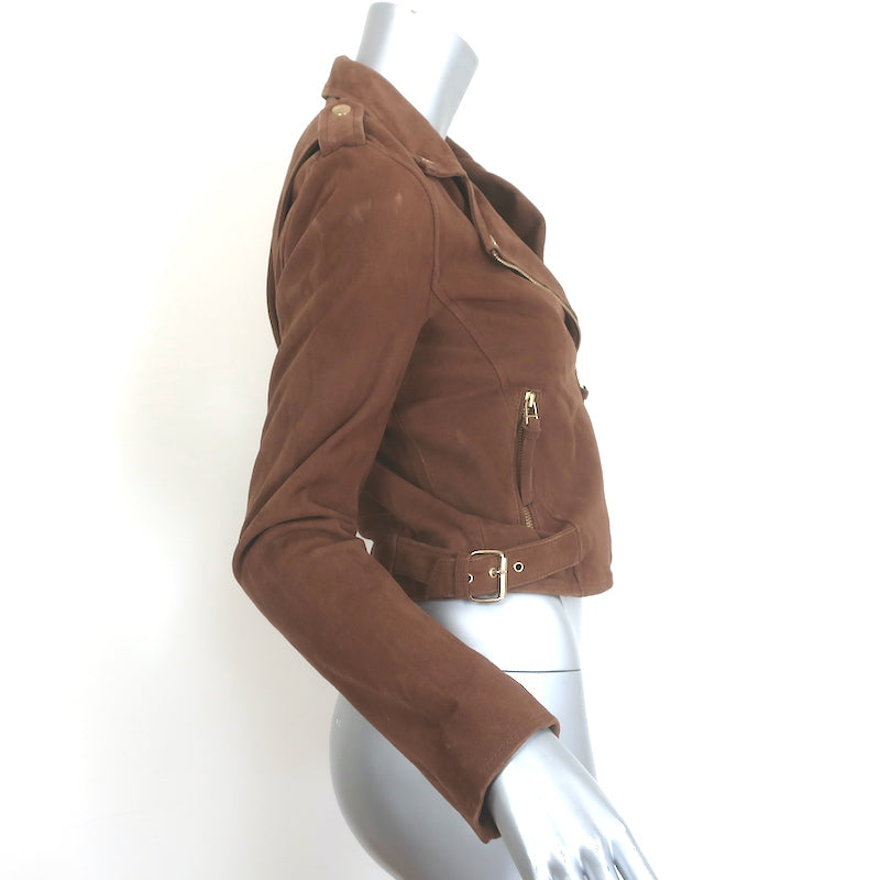 Sezane Zig Biker Jacket Camel Suede Size 36