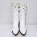 Partlow Abigail 55 Metallic-Embroidered Cowboy Boots White Leather Size 40.5 NEW