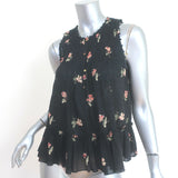 Ulla Johnson Cecile Ruffle Tank Top Black Floral Print Swiss Dot Cotton Size 2
