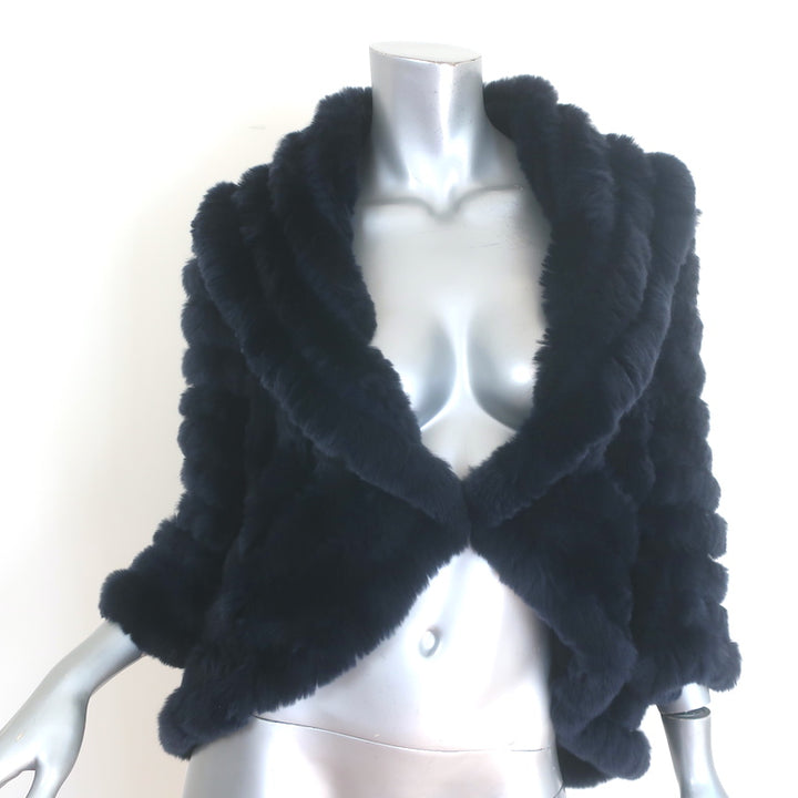 Neiman Marcus Cashmere &amp; Rabbit Fur Draped Cape Jacket Navy Size Large