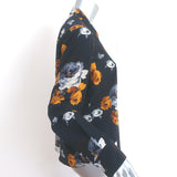 Theory Button Up Blouse Sunaya Navy Floral Print Silk Size Small Long Sleeve Top