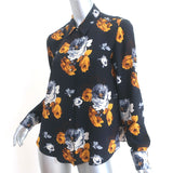 Theory Button Up Blouse Sunaya Navy Floral Print Silk Size Small Long Sleeve Top