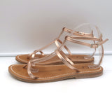 K. Jacques Gina Flat Gladiator Sandals Rose Gold Metallic Leather Size 40