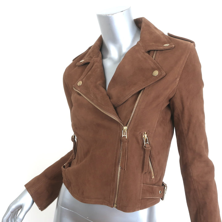 Sezane Zig Biker Jacket Camel Suede Size 36