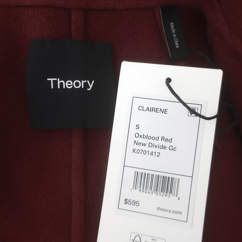 Theory Clairene Felted Wool-Cashmere Open-Front Coat Oxblood Size Small NEW