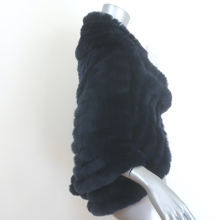 Neiman Marcus Cashmere &amp; Rabbit Fur Draped Cape Jacket Navy Size Large