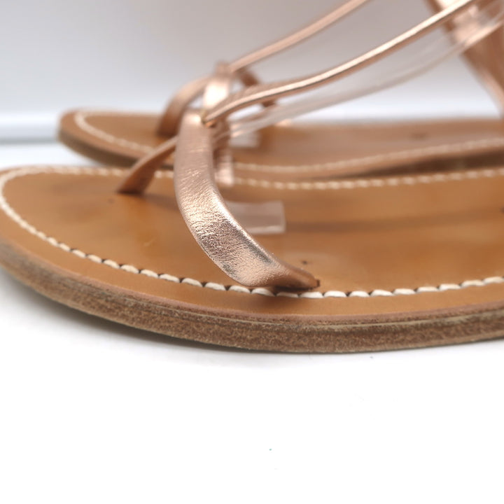 K. Jacques Gina Flat Gladiator Sandals Rose Gold Metallic Leather Size 40