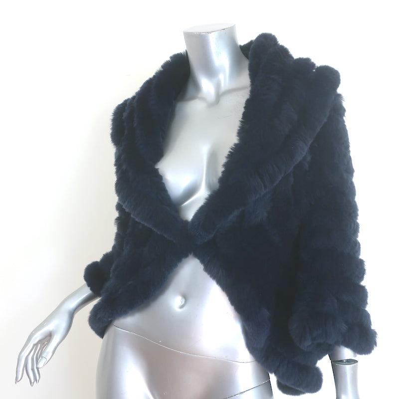 Neiman Marcus Cashmere &amp; Rabbit Fur Draped Cape Jacket Navy Size Large