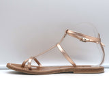 K. Jacques Gina Flat Gladiator Sandals Rose Gold Metallic Leather Size 40