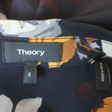 Theory Button Up Blouse Sunaya Navy Floral Print Silk Size Small Long Sleeve Top