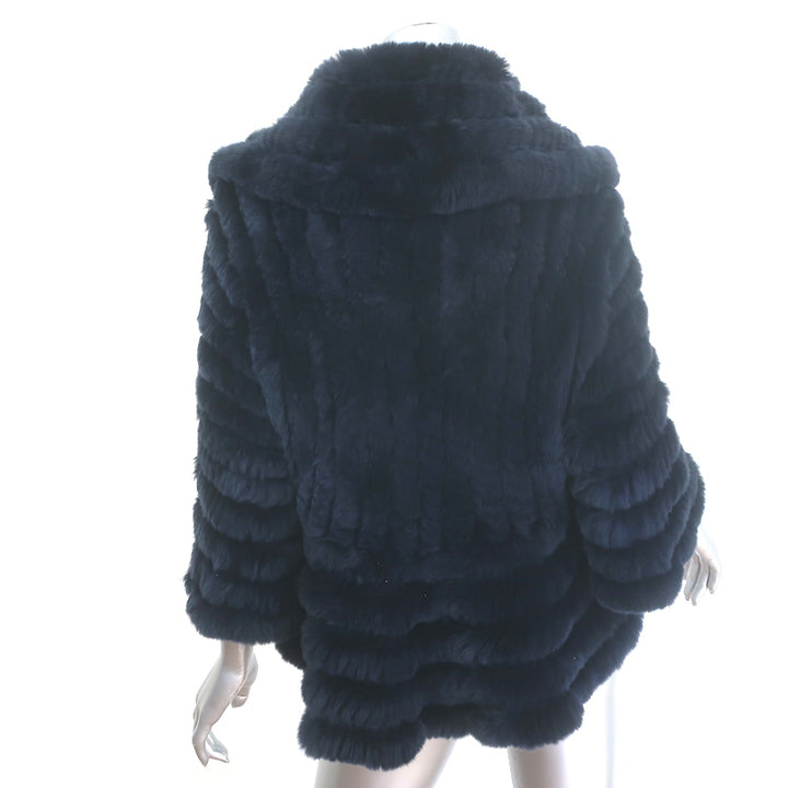 Neiman Marcus Cashmere &amp; Rabbit Fur Draped Cape Jacket Navy Size Large