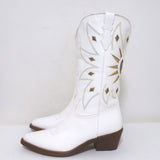 Partlow Abigail 55 Metallic-Embroidered Cowboy Boots White Leather Size 40.5 NEW