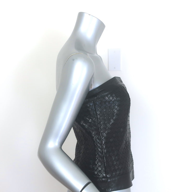 Bottega Veneta Intrecciato Leather Strapless Top Black Size 42