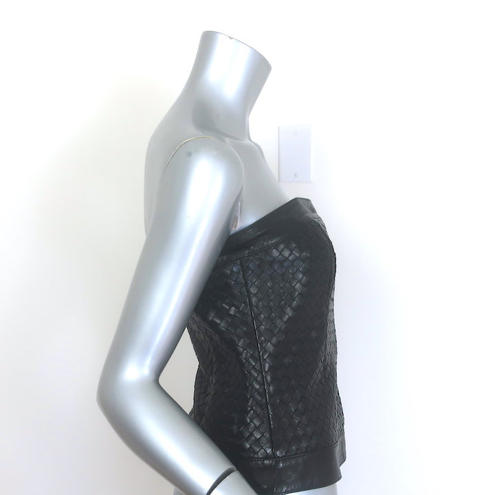 Bottega Veneta Intrecciato Leather Strapless Top Black Size 42