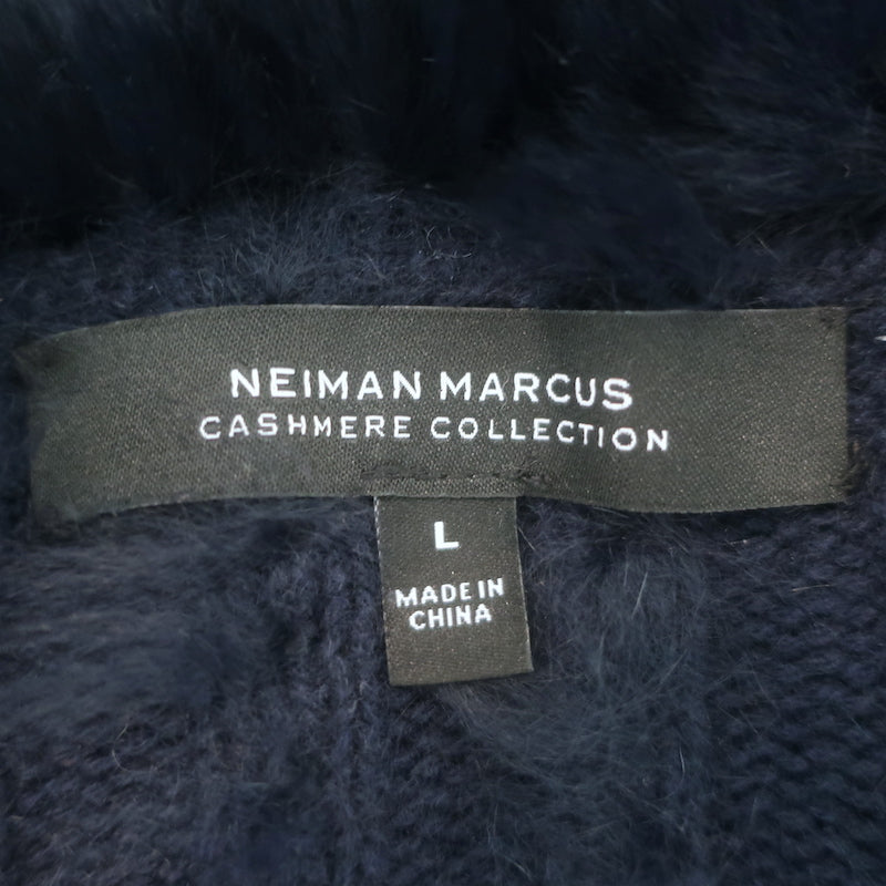 Neiman Marcus Cashmere &amp; Rabbit Fur Draped Cape Jacket Navy Size Large