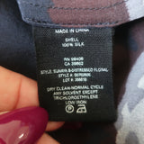 Theory Button Up Blouse Sunaya Navy Floral Print Silk Size Small Long Sleeve Top