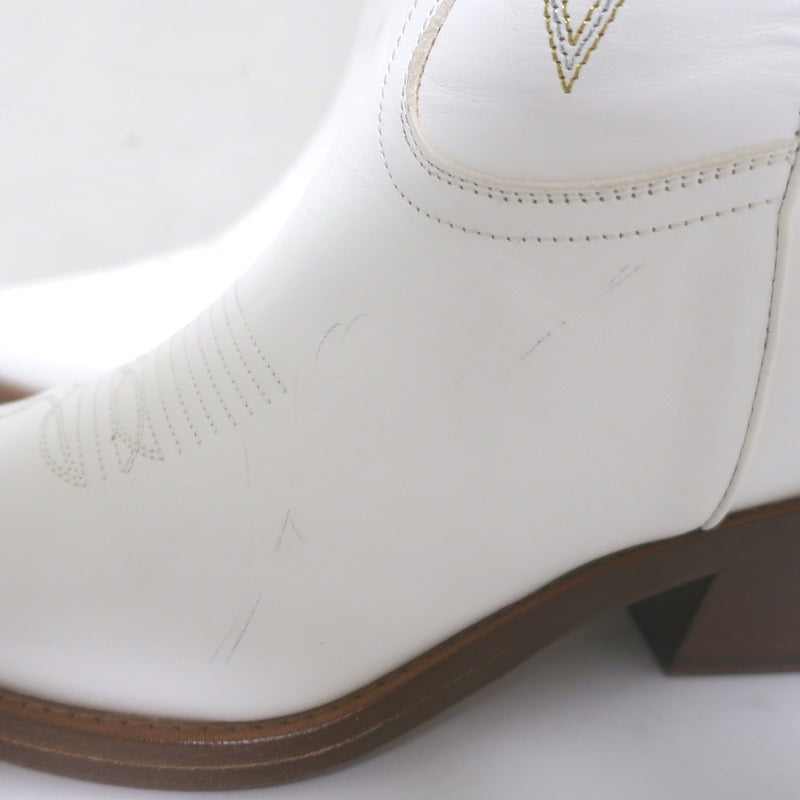 Partlow Abigail 55 Metallic-Embroidered Cowboy Boots White Leather Size 40.5 NEW