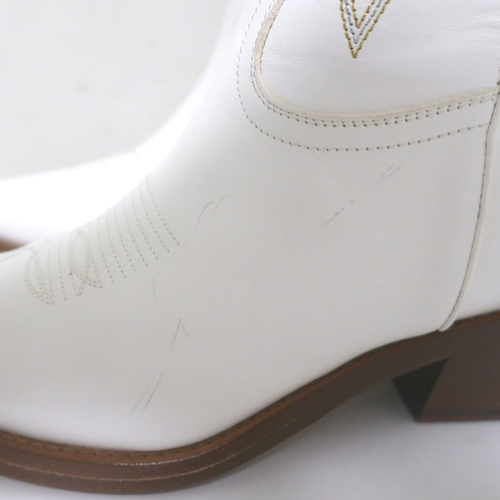 Partlow Abigail 55 Metallic-Embroidered Cowboy Boots White Leather Size 40.5 NEW