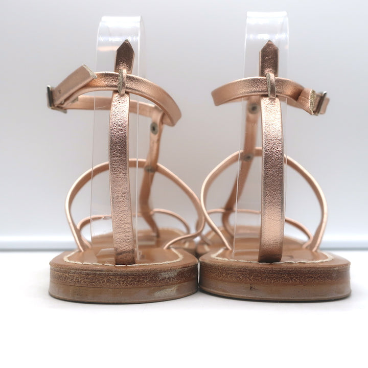 K. Jacques Gina Flat Gladiator Sandals Rose Gold Metallic Leather Size 40