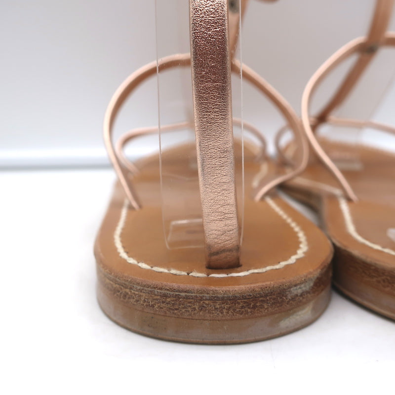 K. Jacques Gina Flat Gladiator Sandals Rose Gold Metallic Leather Size 40