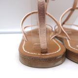 K. Jacques Gina Flat Gladiator Sandals Rose Gold Metallic Leather Size 40