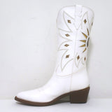 Partlow Abigail 55 Metallic-Embroidered Cowboy Boots White Leather Size 40.5 NEW