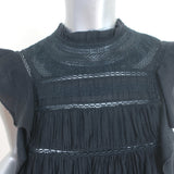 Isabel Marant Etoile Vivia Ruffle Top Black Lace-Trim Cotton Size 34