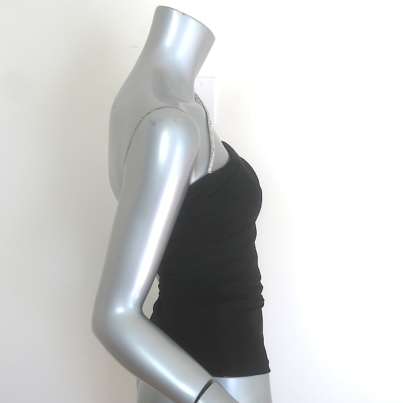 Herve Leger Diana Crystal-Strap Asymmetric Top Black Jersey Size Extra Small NEW