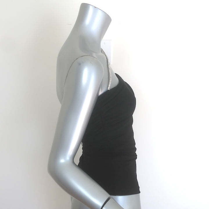Herve Leger Diana Crystal-Strap Asymmetric Top Black Jersey Size Extra Small NEW