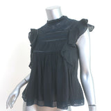 Isabel Marant Etoile Vivia Ruffle Top Black Lace-Trim Cotton Size 34