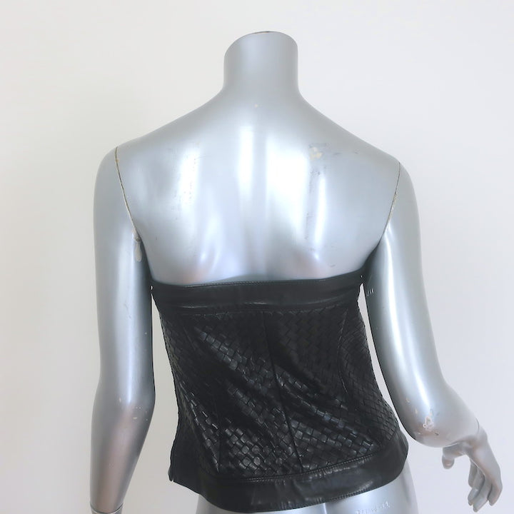 Bottega Veneta Intrecciato Leather Strapless Top Black Size 42