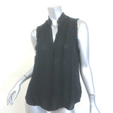 L'Agence Frayed Ruffle Blouse Black Silk Size Small Sleeveless Button-Up Top