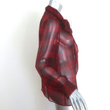 Saint Laurent Pussy Bow Checked Blouse Red/Black Chiffon Size 40 Long Sleeve Top