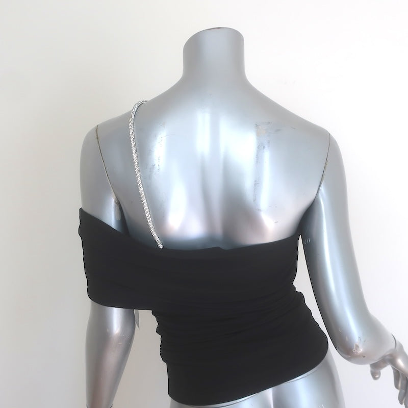 Herve Leger Diana Crystal-Strap Asymmetric Top Black Jersey Size Extra Small NEW