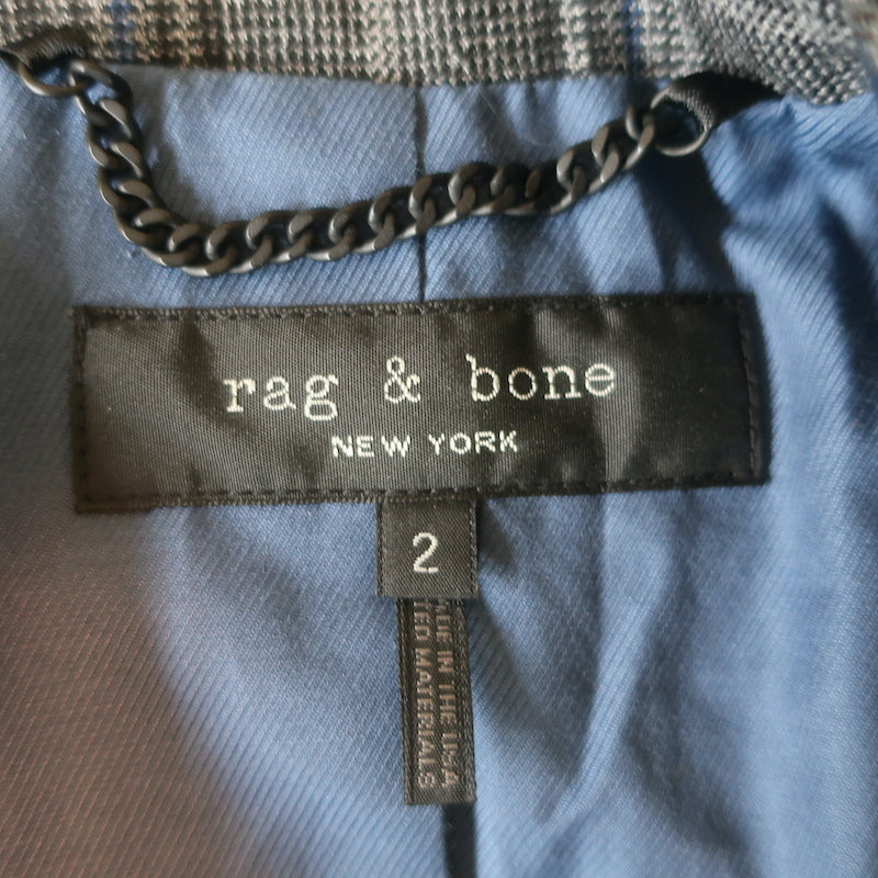Rag &amp; Bone Lexington Mixed-Plaid Blazer Gray Wool-Blend Size 2 One-Button Jacket