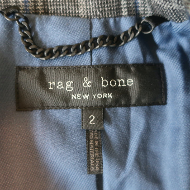 Rag &amp; Bone Lexington Mixed-Plaid Blazer Gray Wool-Blend Size 2 One-Button Jacket