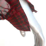 Saint Laurent Pussy Bow Checked Blouse Red/Black Chiffon Size 40 Long Sleeve Top