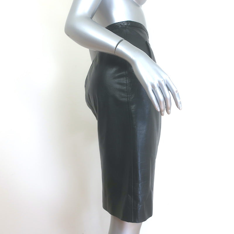 Bottega Veneta Intrecciato-Trimmed Leather Skirt Black Size 42