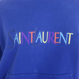 Saint Laurent Embroidered-Logo Oversized Hoodie Blue Cotton Size Medium