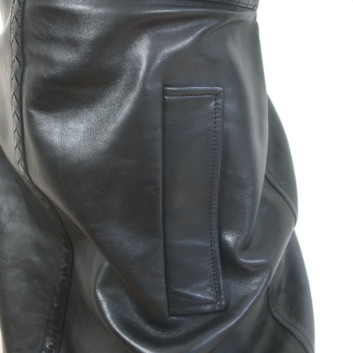 Bottega Veneta Intrecciato-Trimmed Leather Skirt Black Size 42