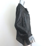 Saint Laurent Lurex-Striped Tie Neck Blouse Black & Silver Chiffon Size 42