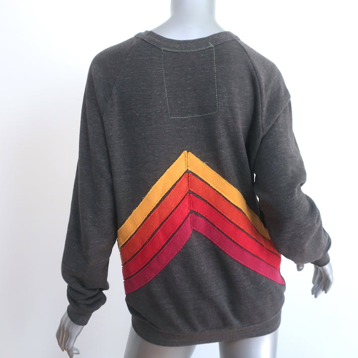 Aviator Nation Mountain Stripe Crewneck Sweatshirt Dark Gray Size Medium