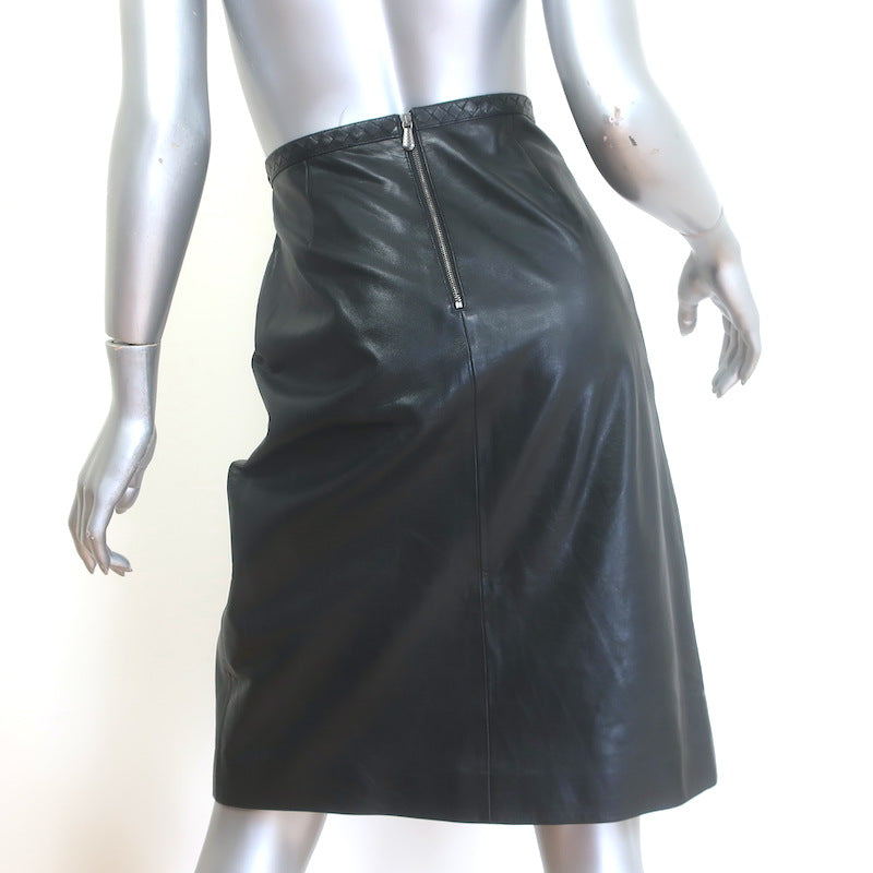 Bottega Veneta Intrecciato-Trimmed Leather Skirt Black Size 42