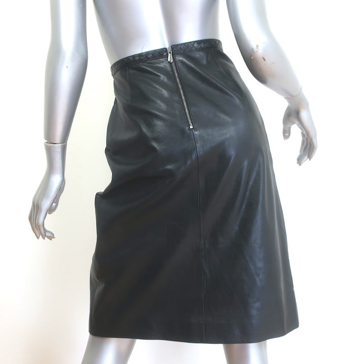 Bottega Veneta Intrecciato-Trimmed Leather Skirt Black Size 42