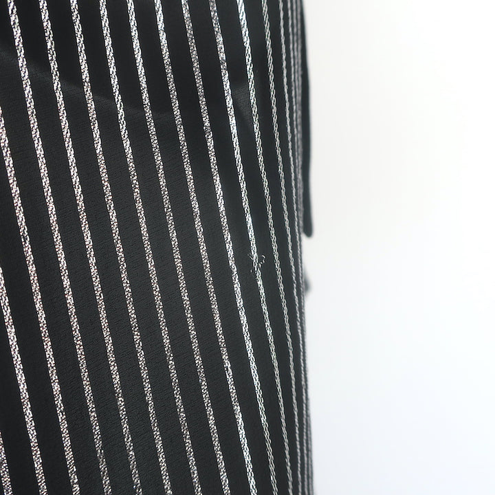 Saint Laurent Lurex-Striped Tie Neck Blouse Black &amp; Silver Chiffon Size 42