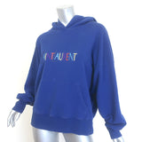 Saint Laurent Embroidered-Logo Oversized Hoodie Blue Cotton Size Medium