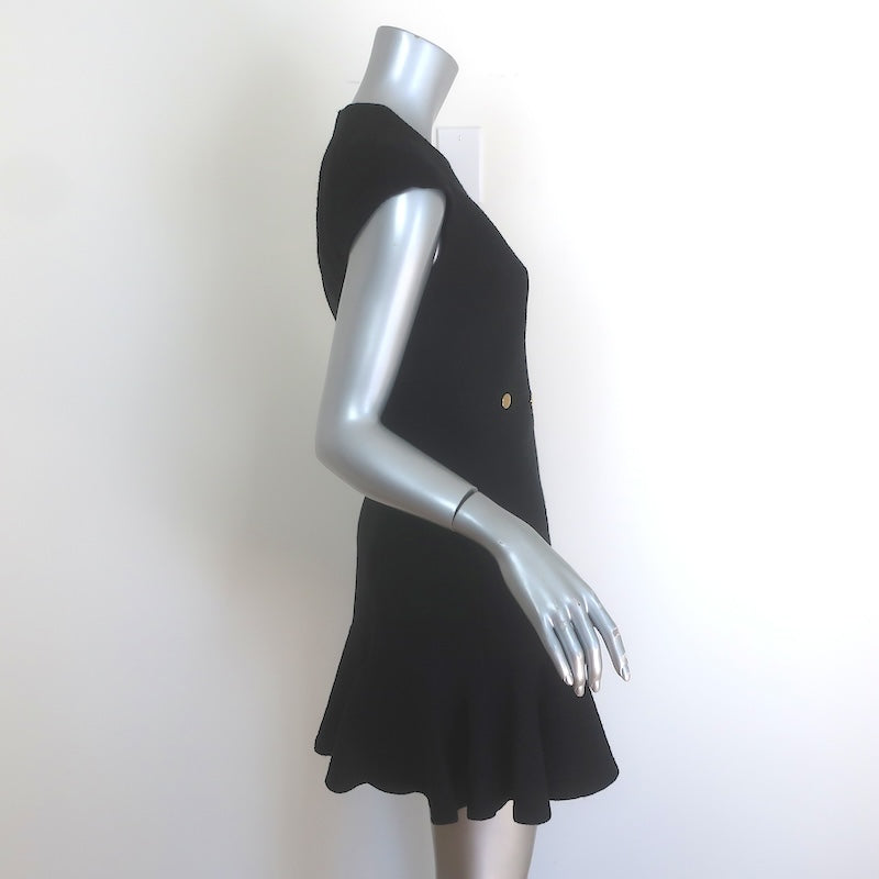 Sandro Ross Tweed Fluted-Hem Mini Dress Black Cotton-Blend Size 34 NEW
