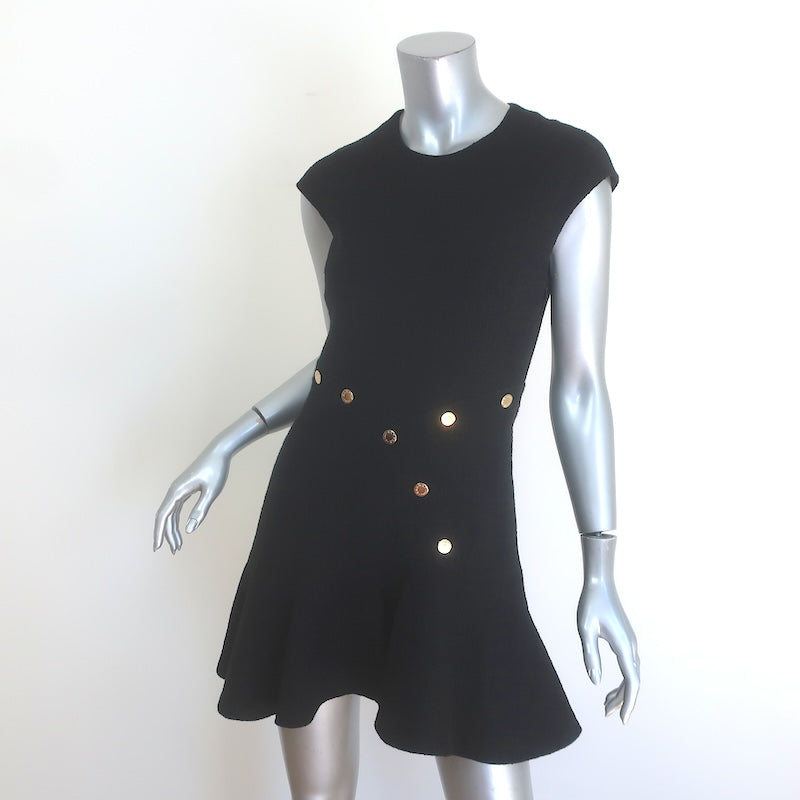 Sandro Ross Tweed Fluted-Hem Mini Dress Black Cotton-Blend Size 34 NEW